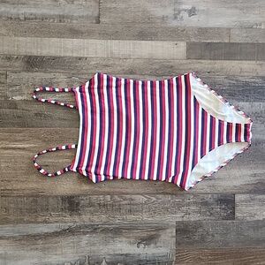 Madewell Solid & Striped Swimsuit, size medium, red/white/blue
